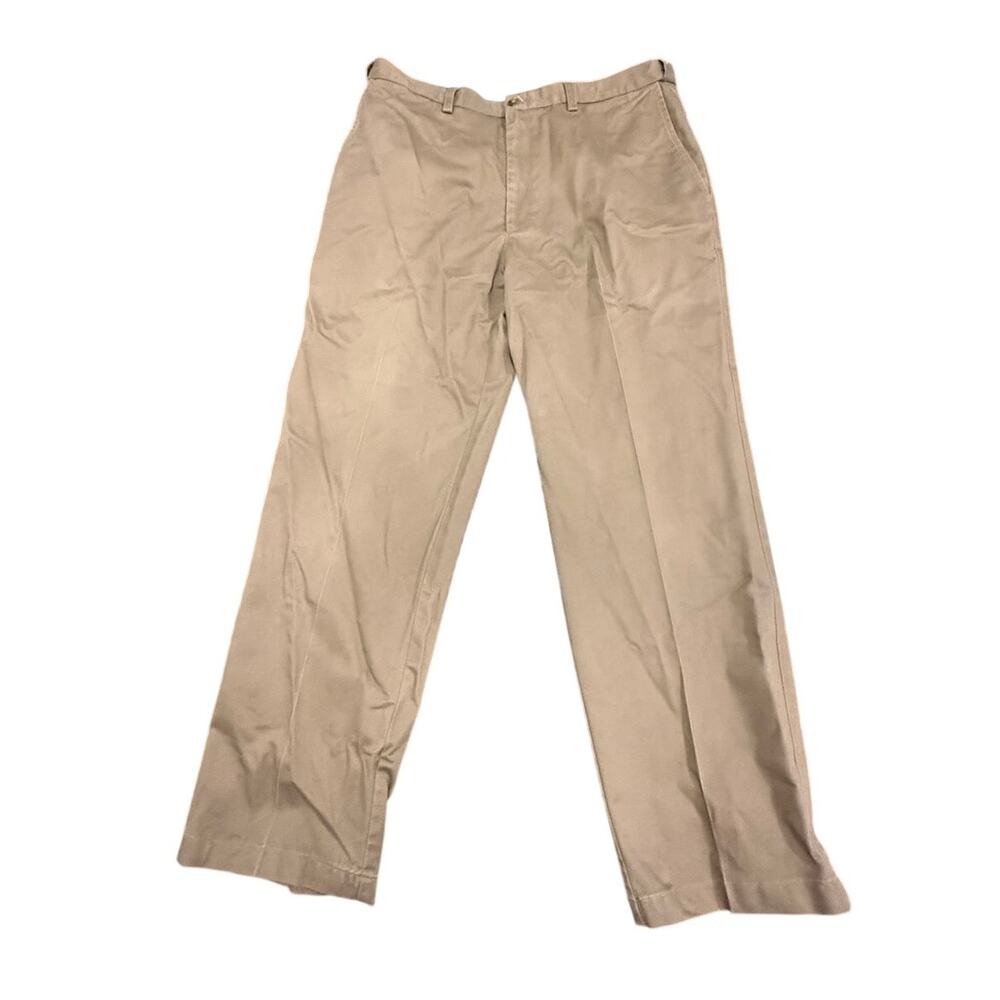 Haggar Black Label Men's Tan Chino Pants Flat Front 100% Cotton 36X30